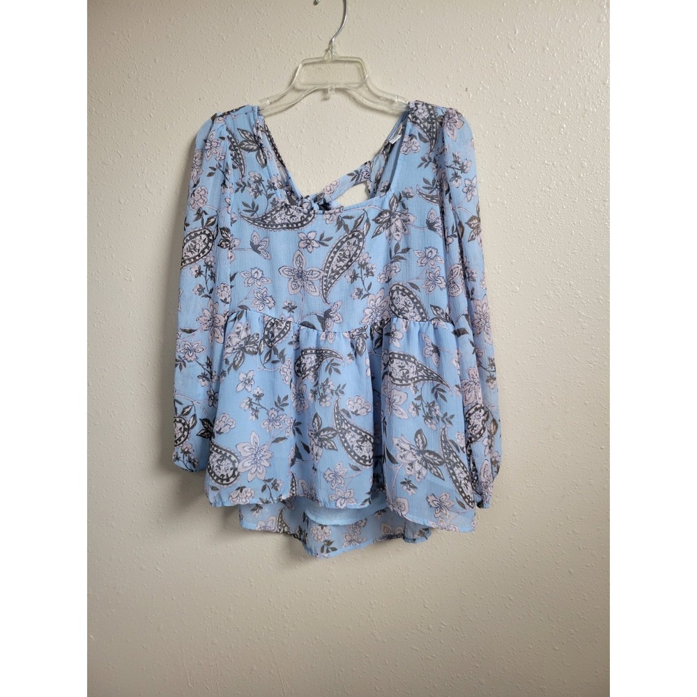 American Eagle Blue Floral Paisley Square Neck Boho‎ Bow Tie Back Top Blouse S